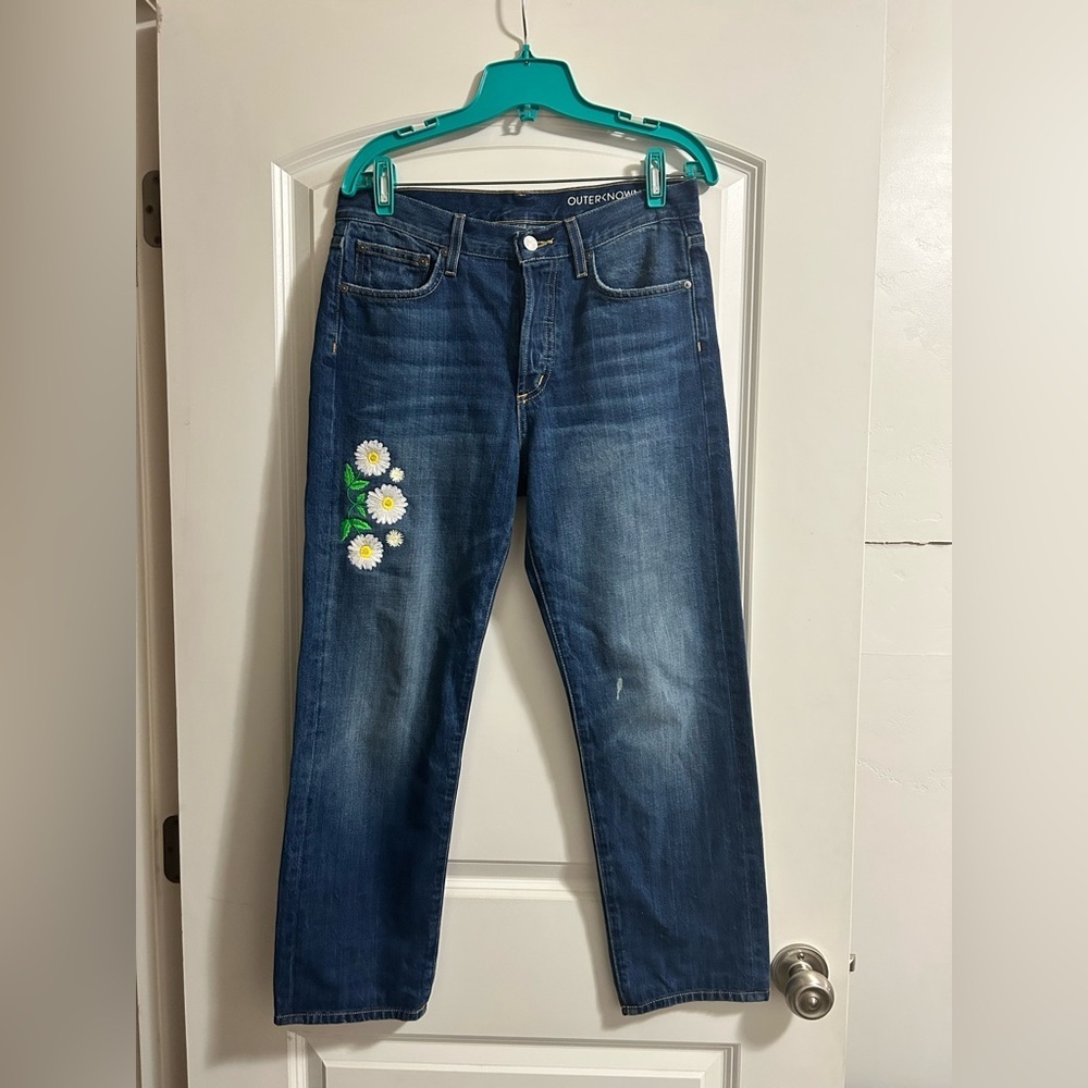 Outerknown fillmore boyfriend jeans button fly embroidered size 26‎